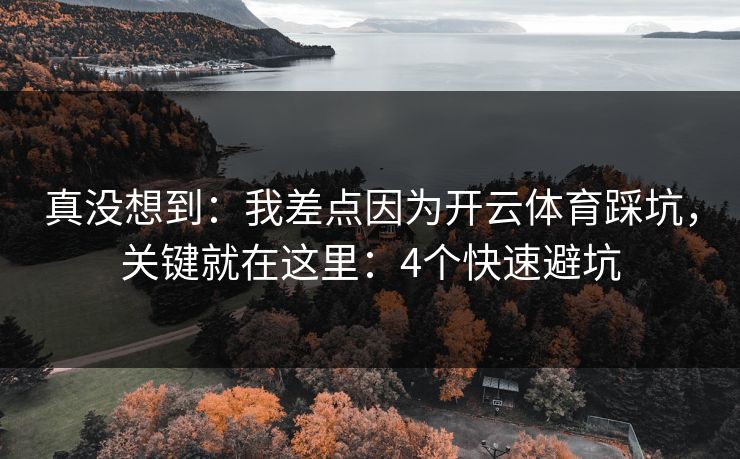 真没想到：我差点因为开云体育踩坑，关键就在这里：4个快速避坑